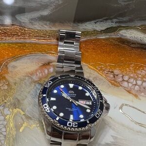 Men's Silver and Blue Watch